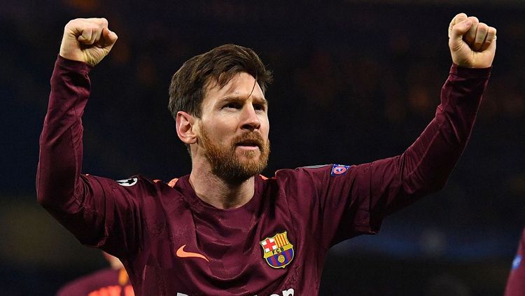 Lionel Messi melakukan selebrasi pada menit ke-75. Copyright: © Getty Images