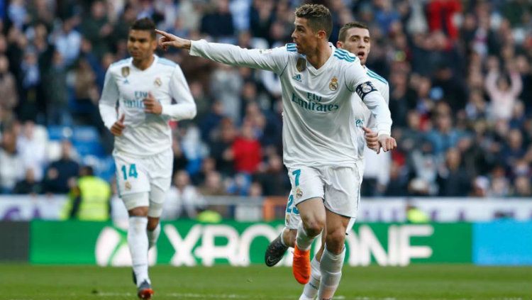 Selebrasi Cristiano Ronaldo ketika merayakan gol. Copyright: © Getty Images