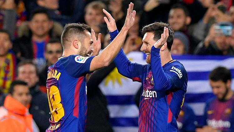 Lionel Messi dan Jordi Alba merupakan dua pemain Barcelona yang memiliki chemistry kuat. Kombinasi Messi dan Alba sering memecah kebuntuan bagi Blaugrana. Copyright: © Getty Images