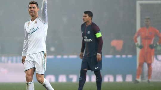 Selebrasi Cristiano Ronaldo usai membobol gawang Paris Saint-Germain. Copyright: © Twitter @ChampionsLeague