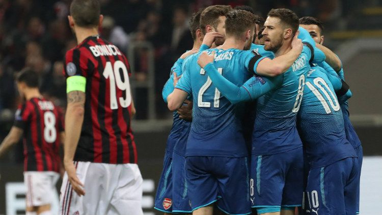 Selebrasi Arsenal saat menang hadapi Milan. Copyright: © arsenal.com