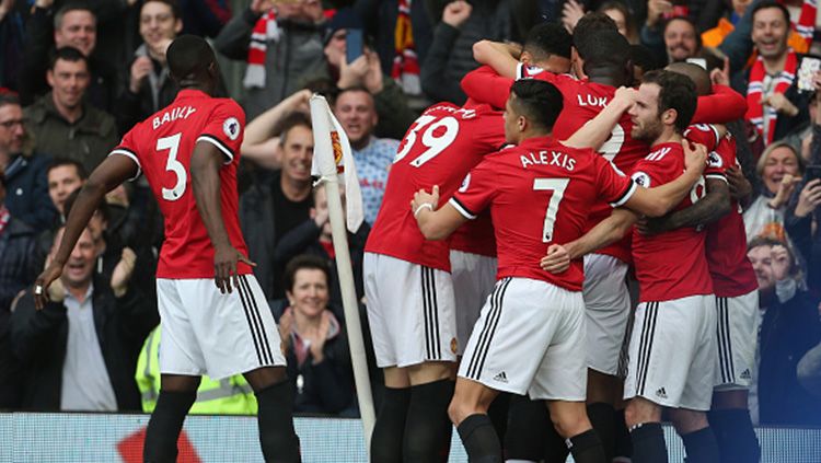 Aksi selebrasi pemain Man United melawan Liverpool. Copyright: © Getty Images