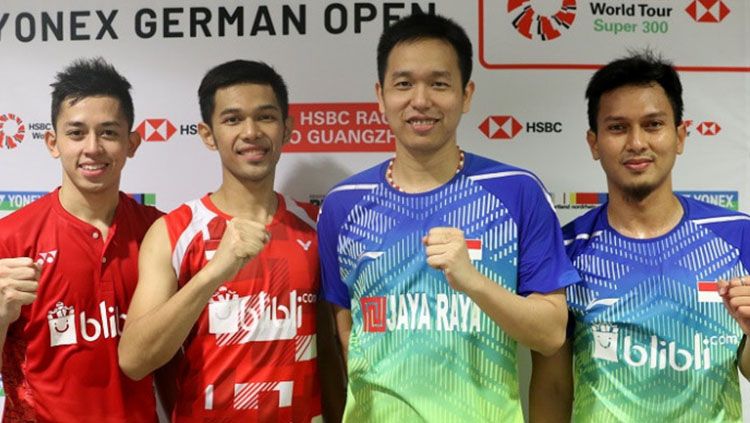 Pasca pertandingan Fajar/Rian dengan Hendra/Ahsan Copyright: © Badminton Indonesia