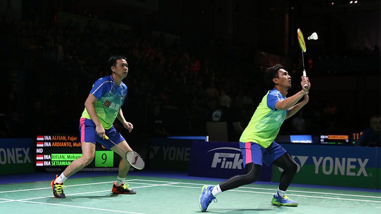 Mohammad Ahsan/Hendra Setiawan berhasil menjadi juara sektor ganda putra dalam turnamen Malaysia Internasional 2018. Copyright: Â© antoniusagustian/Twitter