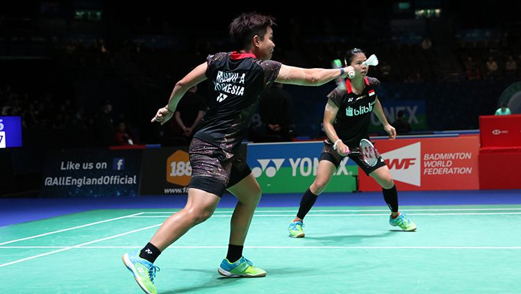 Greysia Polii/Apriyani saat beraksi di All England 2018. Copyright: © Humas PBSI