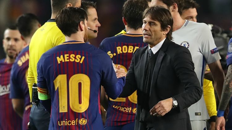 Lionel Messi dan Antonio Conte Copyright: © Getty Images