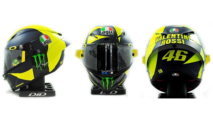 Desain helm Valentino Rossi terinspirasi dari Formula 1 untuk musim 2018. Copyright: © Grafis: Indosport.com