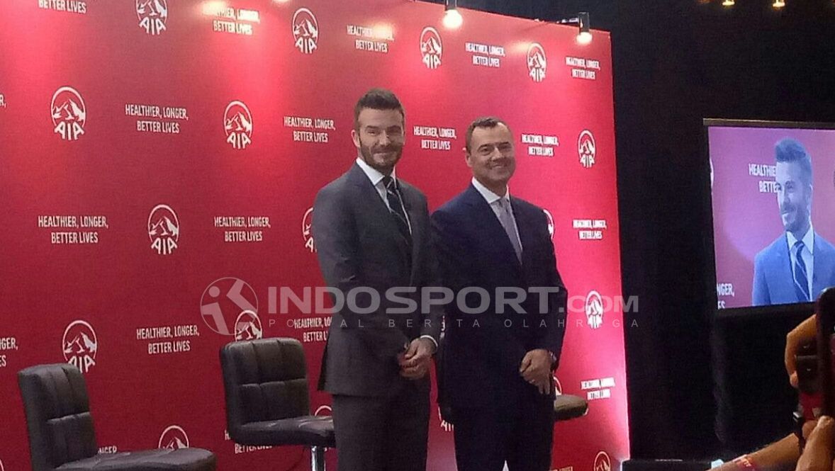 David Beckham temui awak media di Hotel Raffles, Jakarta dalam kampanye AIA What's Your Why pada Senin(26/03/18) ini. Copyright: © Annisa Hardjanti/FOOTBALL265.COM