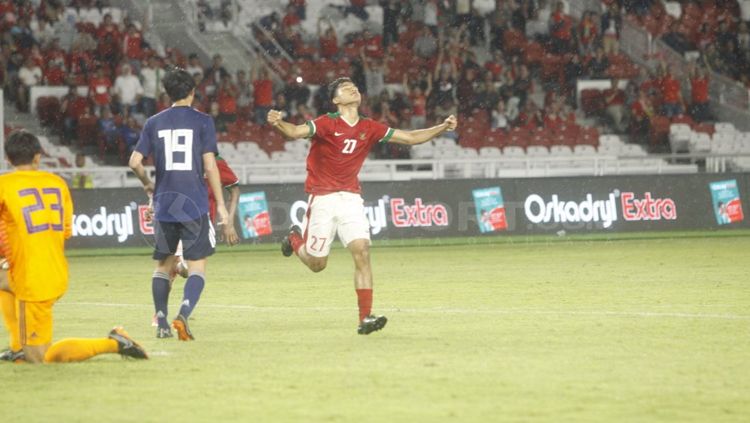 Aji Kusuma merayakan golnya ke gawang Jepang U-19. Copyright: © Abdurrahman Ranala/INDOSPORT