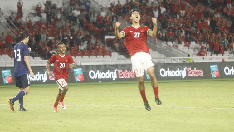 Aji Kusuma merayakan golnya ke gawang Jepang U-19. Copyright: © Abdurrahman Ranala/INDOSPORT