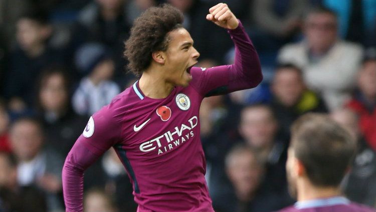 Penyerang Man City Leroy Sane merayakan gol. Copyright: © Getty Images