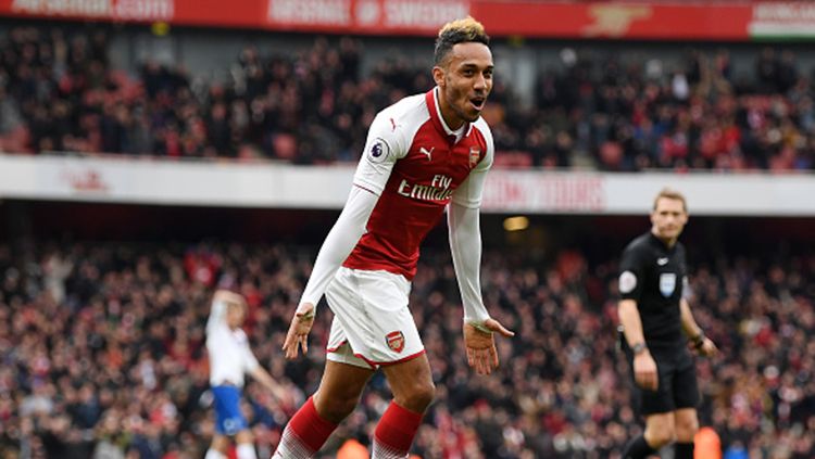 Aksi selebrasi Pierre-Emerick Aubameyang usai mencetak gol ke gawang Southampton pada menit ke-28'. Copyright: Â© INDOSPORT