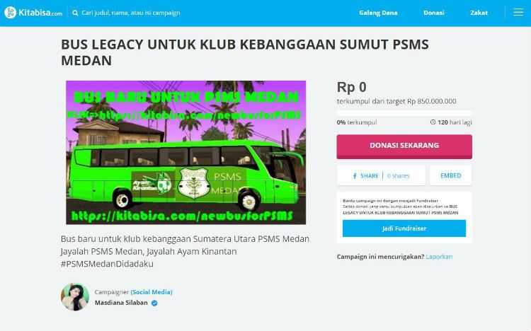 Foto penggalangan dana untuk bus baru PSMS Copyright: © kitabisa.com