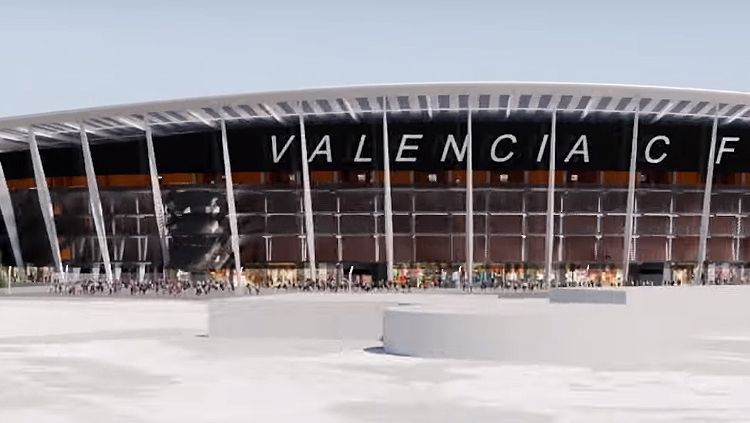Desain Nou Mestalla kandang Valencia. Copyright: © stadiumdb.com