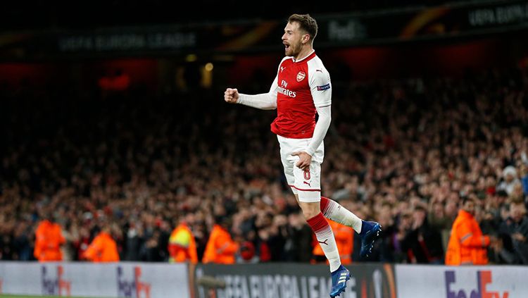 Aaron Ramsey menyumbang dua gol di babak pertama bagi Arsenal saat melawan CSKA Moskow. Copyright: © Getty Image