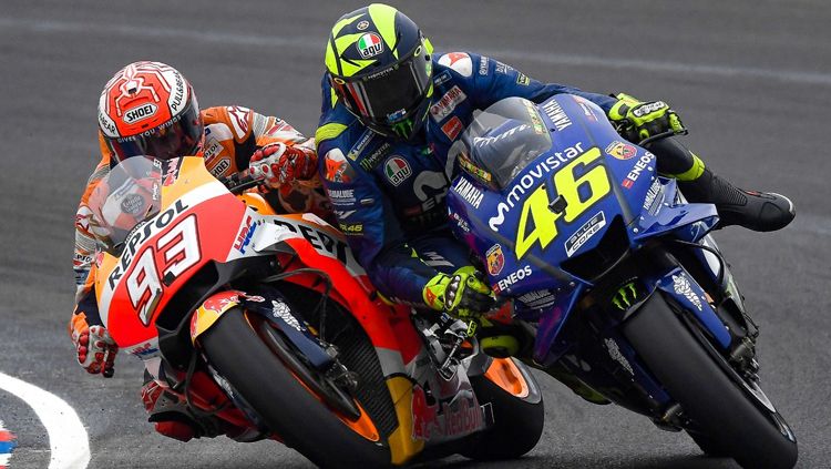 Pembalap MotoGP dari tim Repsol Honda, Marc Marquez, mengungkap seperti apa rivalitasnya dengan Valentino Rossi (Monster Energy Yamaha). Copyright: © INDOSPORT