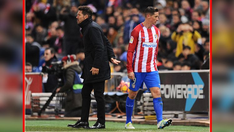 Pelatih Atletico Madrid, Diego Simeone dan Fernando Torres, striker Atletico Madrid. Copyright: © Getty Images