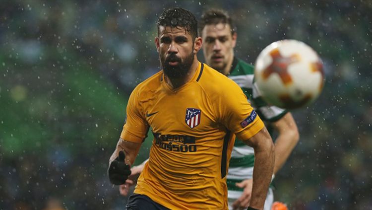 Diego Costa saat tampil membela Atletico Madrid melawan Sporting Lisbon. Copyright: © Getty Images