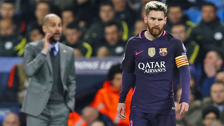 Lionel Messi dipastikan tertarik gabung raksasa Liga Inggris, Manchester City sekaligus reuni dengan Pep Guardiola gara-gara tergoda gaji Rp10 miliar per pekan ketimbang bertahan di Barcelona. Copyright: © Marca