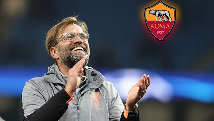 Pelatih Liverpool, Jurgen Klopp (insert: Logo AS Roma). Copyright: © INDOSPORT