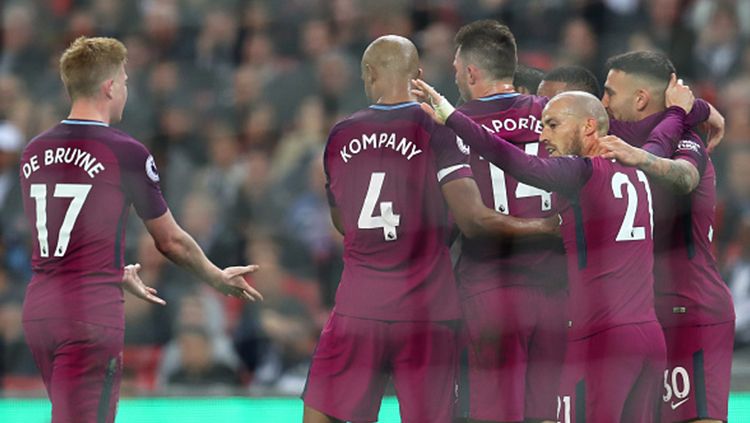 Man City merayakan kemenangan atas Tottenham Hotspur, Copyright: © Getty Images