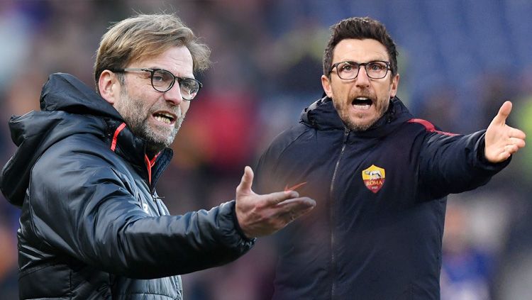 Pelatih Liverpool, Jurgen Klopp (insert: Logo AS Roma). Copyright: Â© INDOSPORT