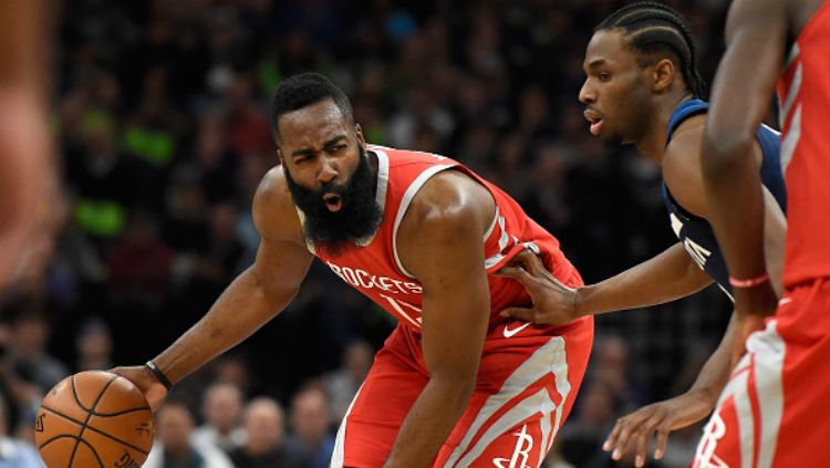 James Harden dalam laga Minnesota Timberwolves vs Houston Rockets. Copyright: © Getty Image