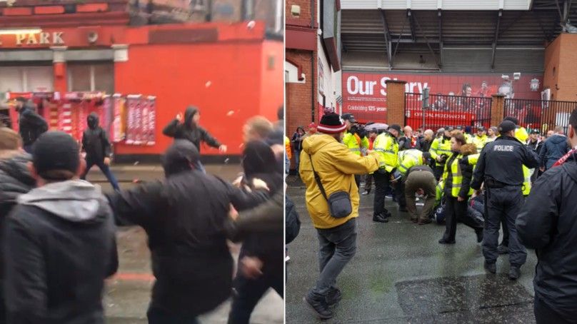 Serangan Fans AS Roma ke Fans Liverpool di leg pertama. Copyright: © Sportbible