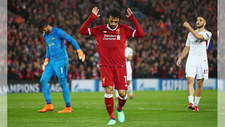 Mohamed Salah saat melakukan selebrasi. Copyright: © Getty Image