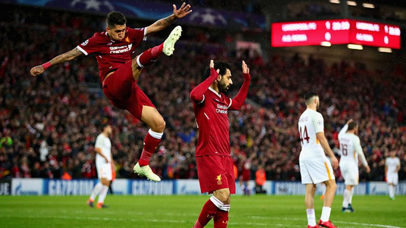 Mohamed Salah, Sadio Mane, dan Roberto Firmino. Copyright: Â© INDOSPORT