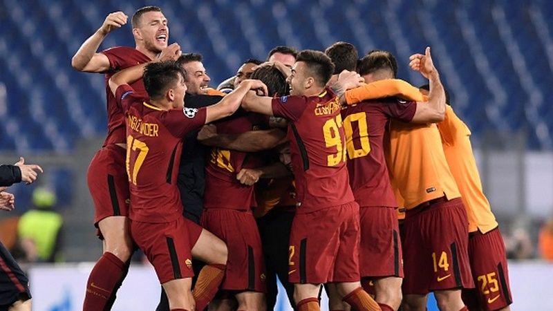 AS Roma pasca mengalahkan Barcelona. Copyright: © Getty Image