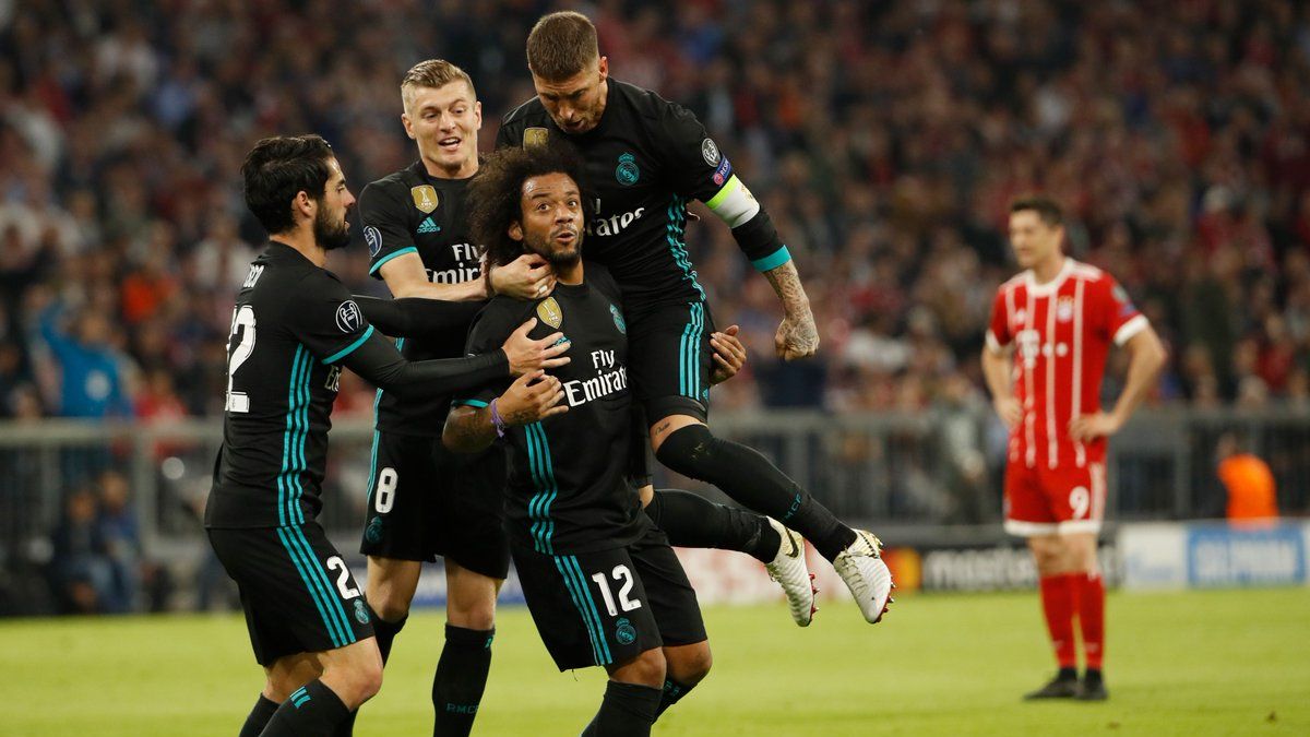 Marcelo merayakan golnya ke gawang Bayern Munchen. Copyright: © Getty Images