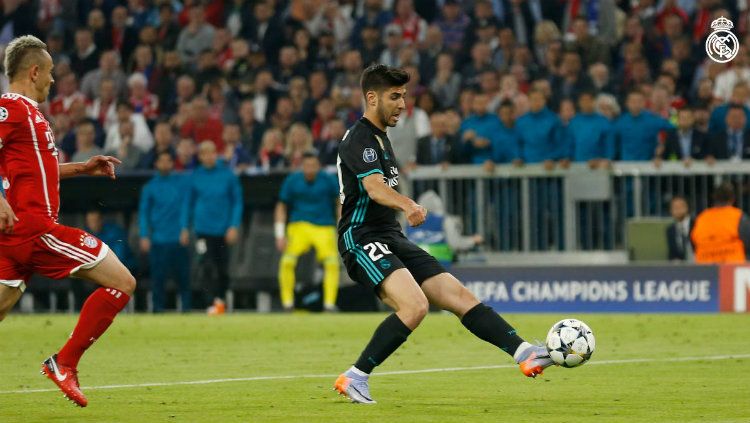 Marco Asensio merayakan golnya ke gawang Bayern Munchen. Copyright: Â© INDOSPORT