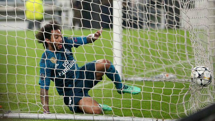 Marcelo merayakan golnya ke gawang Bayern Munchen. Copyright: Â© INDOSPORT