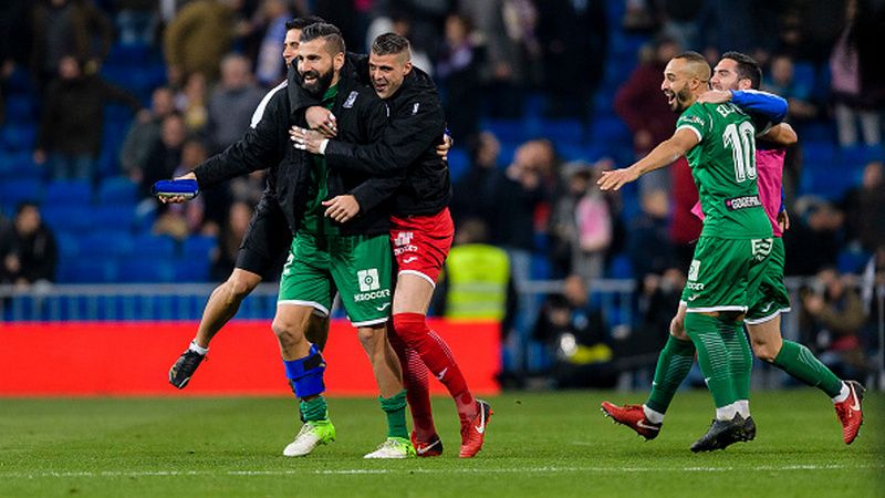 Pemain Leganes merayakan kemenangan atas Real Madrid di Copa del Rey. Copyright: &copy; Getty Images