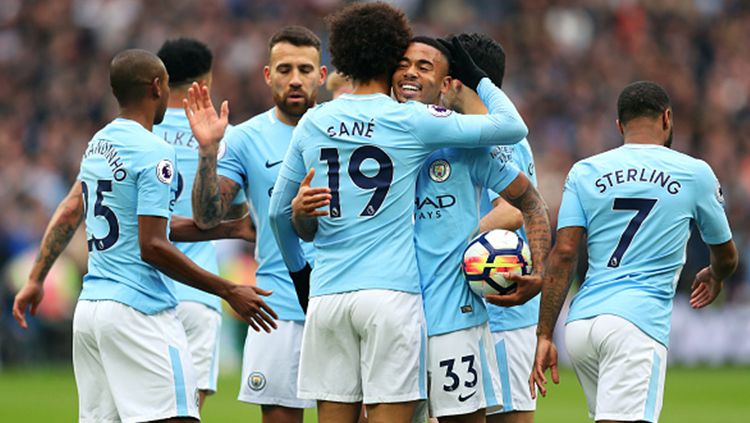 Para pemain Man City merayakan gol. Copyright: © Getty Image