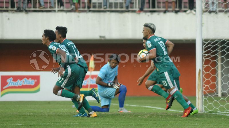 Selebrasi para pemain PSS Sleman. Copyright: © Prima Pribadi/INDOSPORT