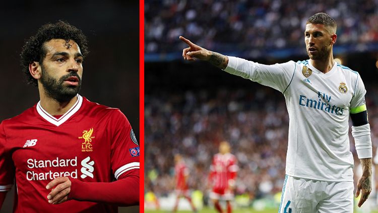 Mohamed Salah (kiri/striker Liverpool) dan Sergio Ramos (Bek tengah sekaligus kapten Real Madrid). Copyright: © INDOSPORT