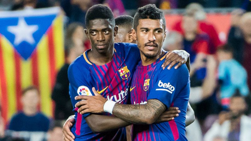 Ousmane Dembele dan Paulinho, dua bintang Barcelona. Copyright: © INDOSPORT