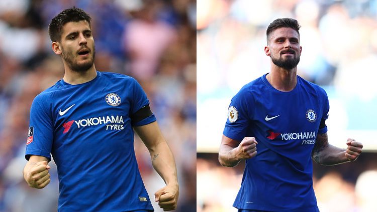Alvaro Morata dan Olivier Giroud, dua striker Chelsea. Copyright: © INDOSPORT