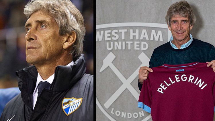 Manuel Pellegrini saat masih melatih di Malaga (kiri) dan kini melatih West Ham United. Copyright: © Getty Images