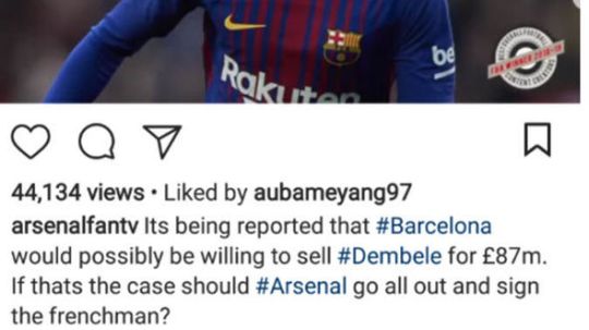 Pierre-Emerick Aubameyang menyukai rumor transfer Ousmane Dembele. Copyright: © express