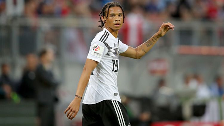 Leroy Sane saat melawan Austria pada laga ujicoba Piala Dunia 2018. Copyright: © Getty Images