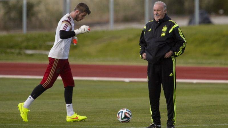 Del Bosque (kanan) dengan David De Gea. Copyright: © Getty Images