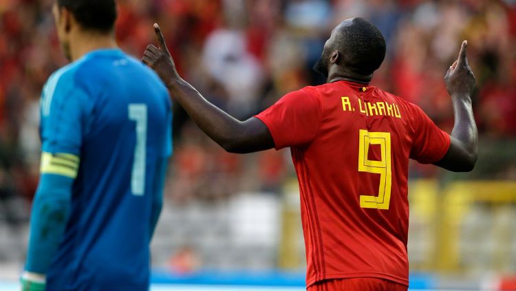 Romelu Lukaku melakukan selebrasi usai mencetak gol ke gawang Mesir, Kamis (07/06/18) dini hari WIB. Copyright: © Getty Images