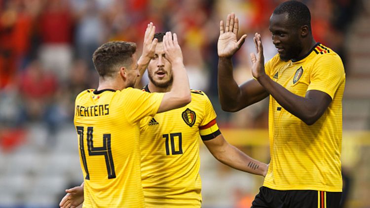 Romelu Lukaku lakukan selebrasi bersama Timnas Belgia Copyright: © Getty Images