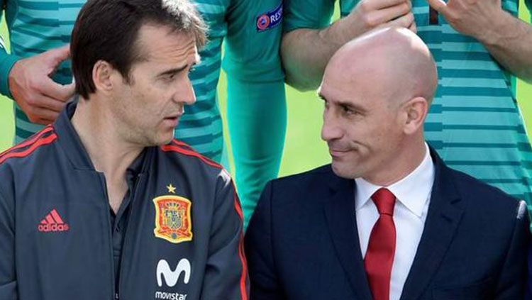 Pelatih anyar Real Madrid, Julen Lopetegui dan Presiden Badan Sepakbola Spanyol (RFEF), Luis Rubiales. Copyright: © Hoy.es