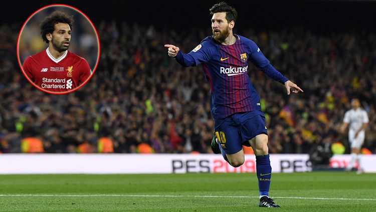 Pemain megabintang Barcelona, Lionel Messi (insert: Mohamed Salah, pemain megabintang Liverpool). Copyright: © Getty Images