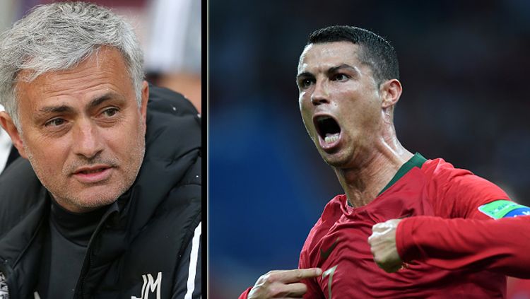 Pelatih Man United, Jose Mourinho dan Cristiano Ronaldo, pemain megabintang Timnas Portugal. Copyright: © Getty Images