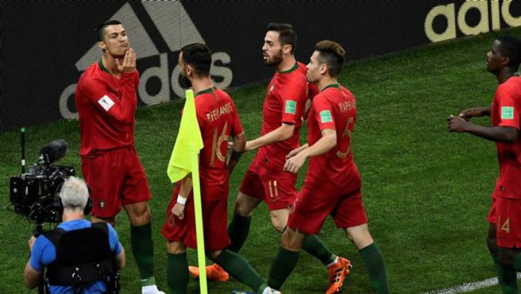 Selebrasi gol pertama Cristiano Ronaldo di laga Spanyol melawan Portugal di Piala Dunia 2018 (16/06/18). Copyright: © AFP
